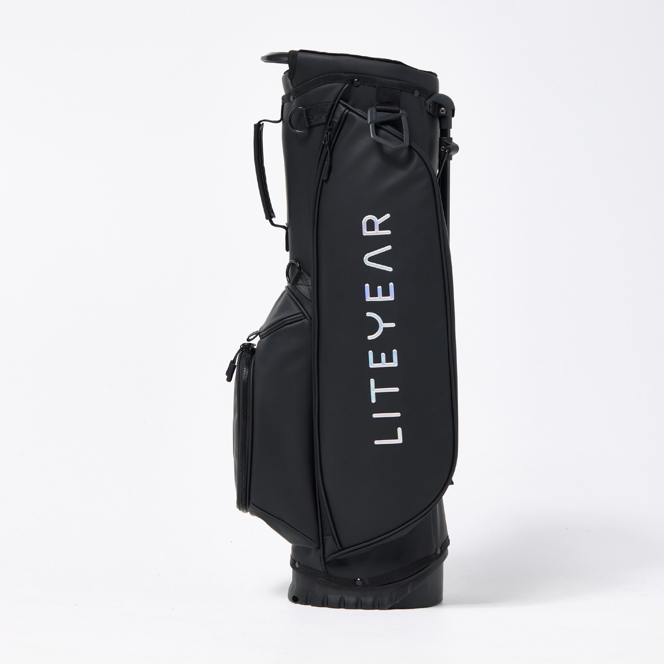Black golf bag with 'LITEYEAR' branding on a white background