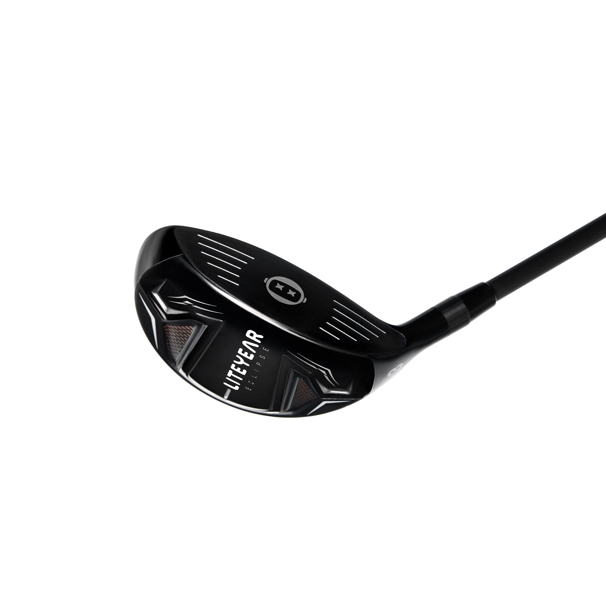 Black golf club head with 'LITEYEAR' branding on a white background