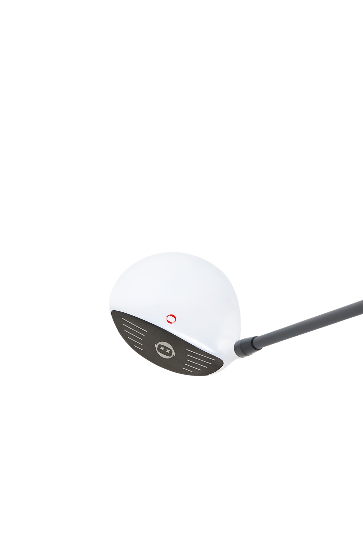 Golf club head with white face and black shaft on a white background