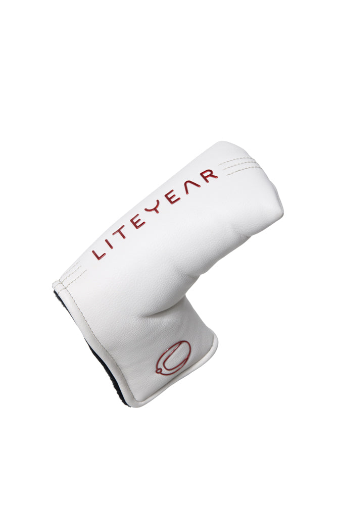 White golf club head cover with 'LITEYEAR' branding on a white background