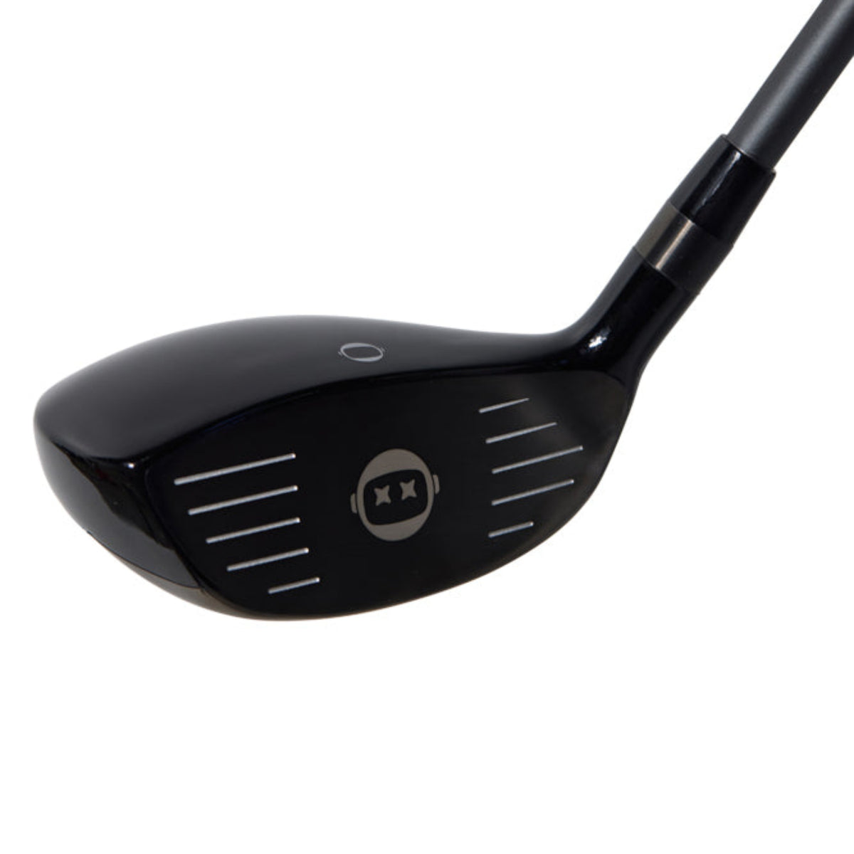 Black golf club head on a white background