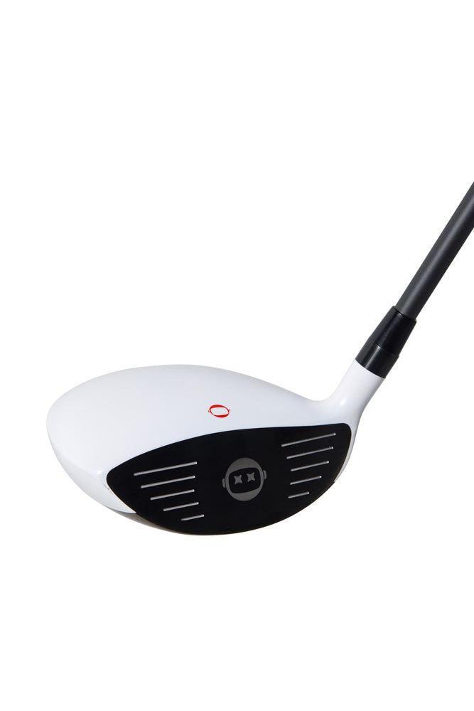 Golf club with white head and black shaft on a white background