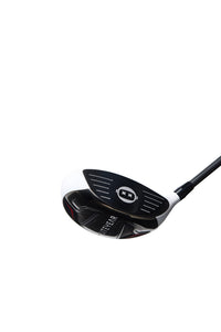Black golf club head on a white background
