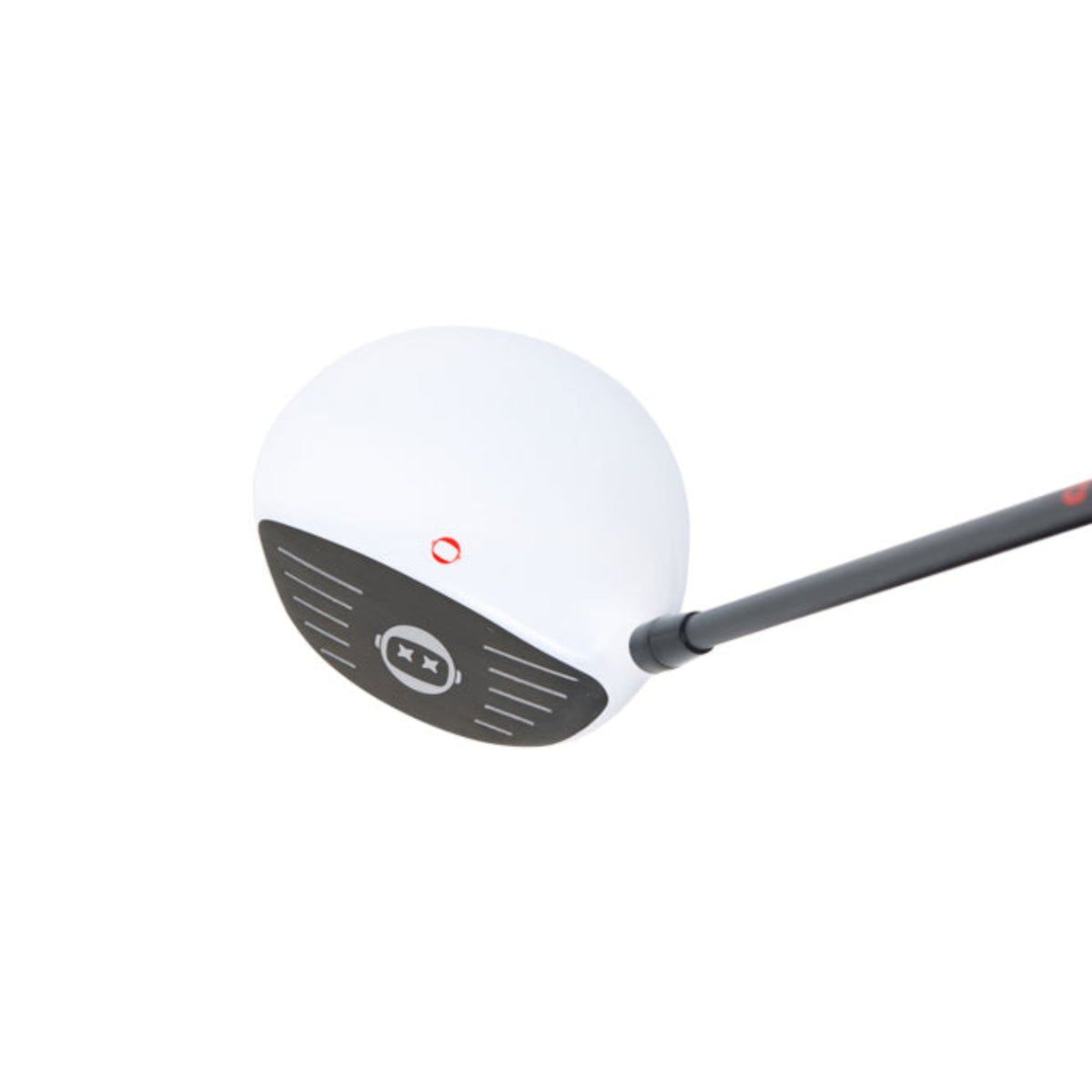 Golf club head with white face and black sole on a white background