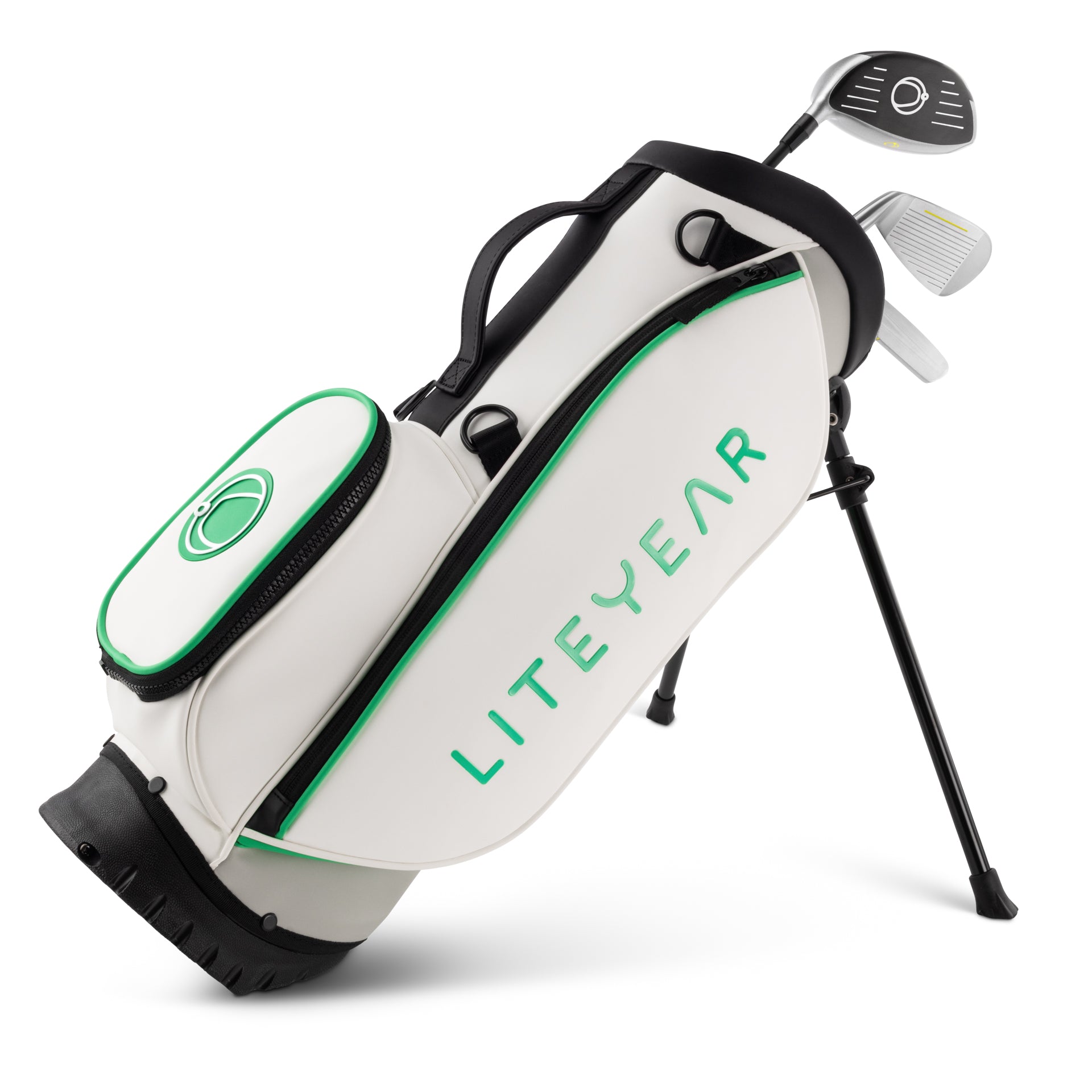 Liteyear Kids Golf Bags ZERO GRVTY Green Full Set Lean View. #Color_Green