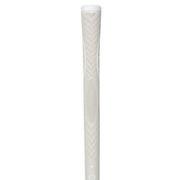 Golf club grip with textured white surface on a white background
