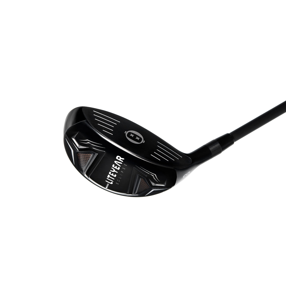 Black golf club head with 'LITEYEAR' branding on a white background