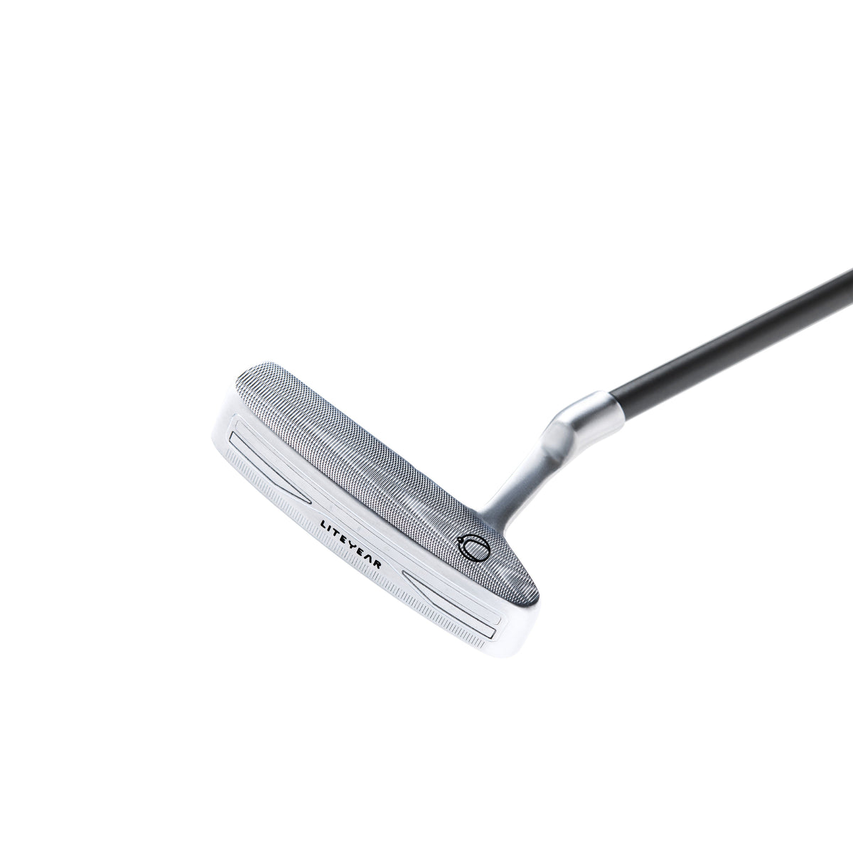 Golf putter with a black shaft on a white background