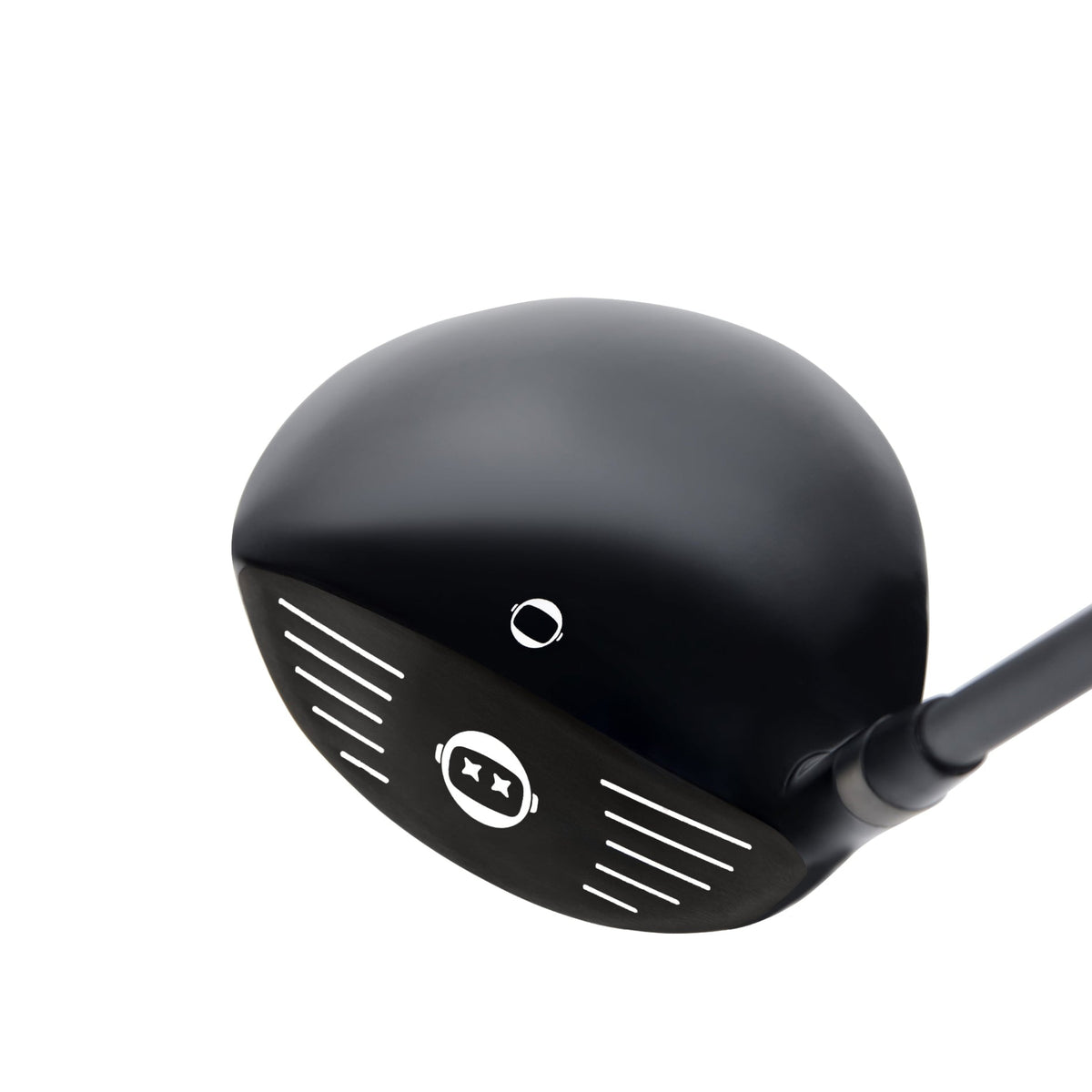 Black golf club head on a white background