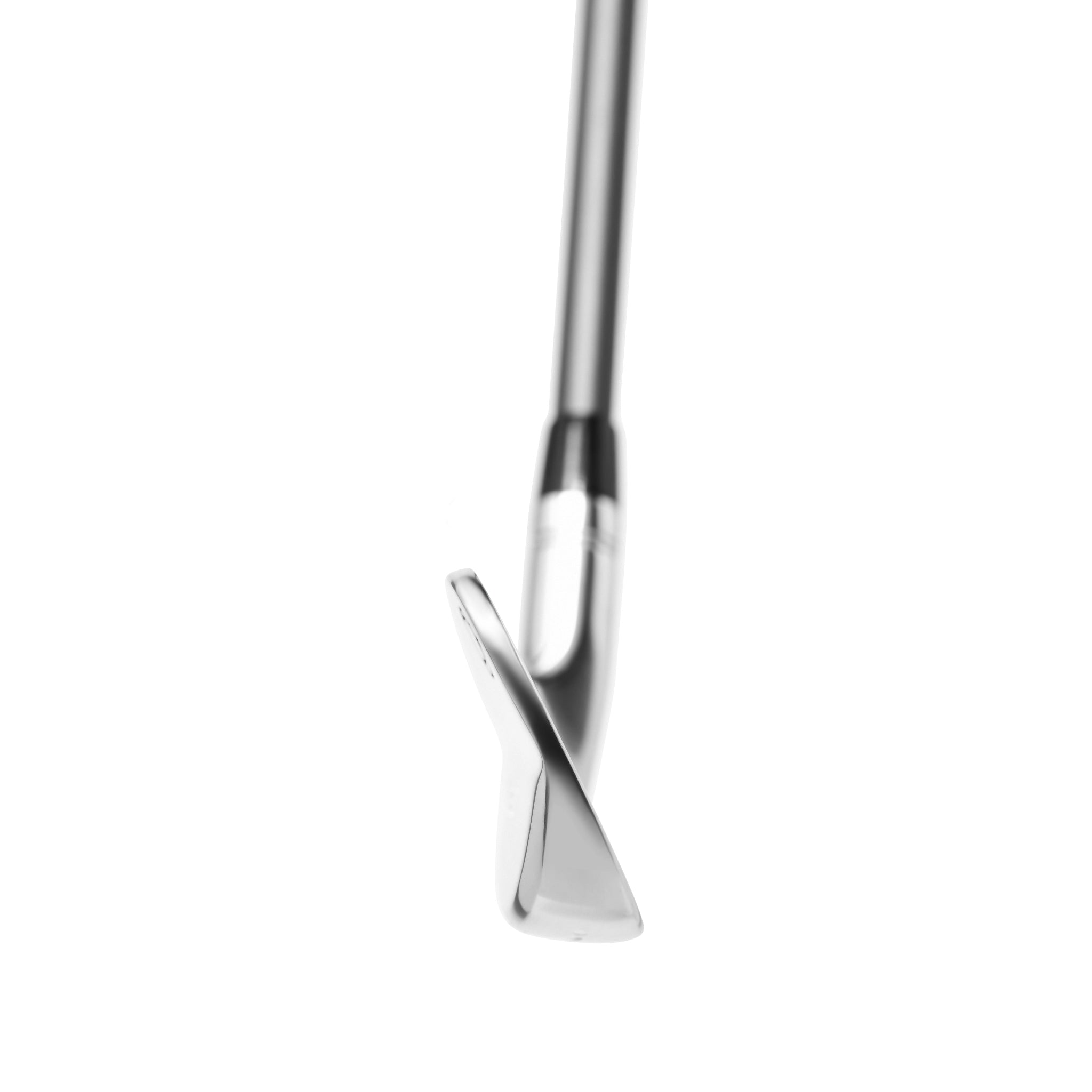 Metallic golf club head on a white background