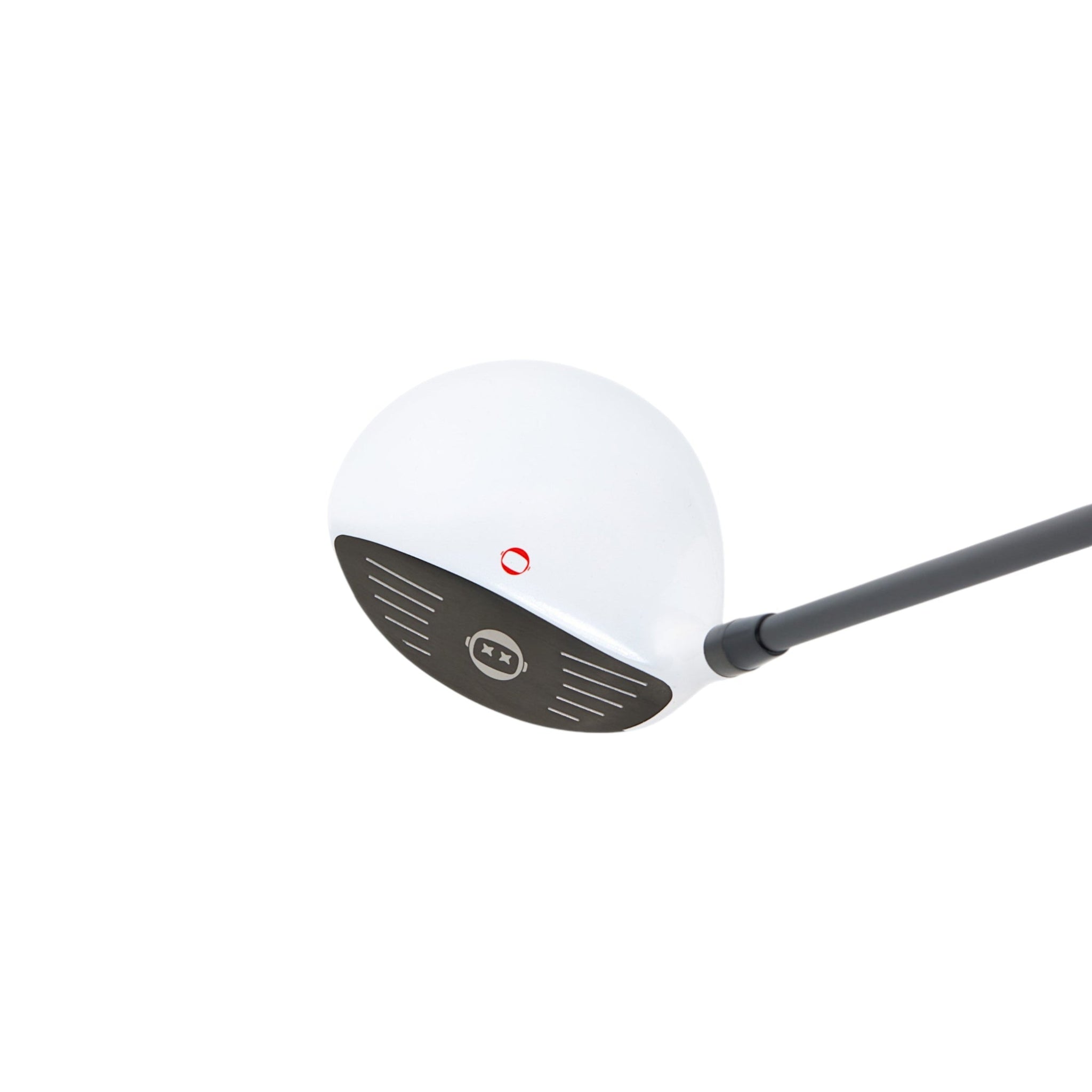 Golf club head with white face and black shaft on a white background