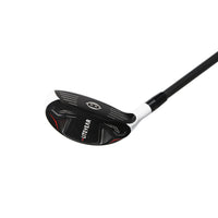 Golf club with a black and red design on a white background