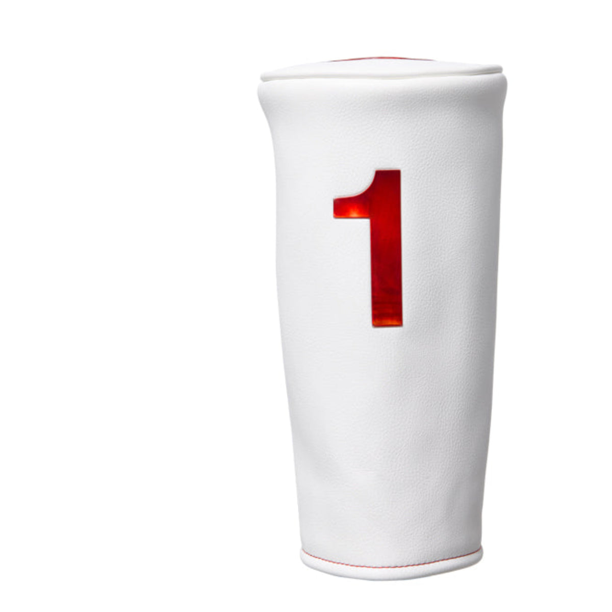 White golf head cover with a red number '1' on a white background
