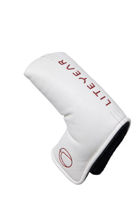 White golf club head cover with 'Liteyear' branding on a white background