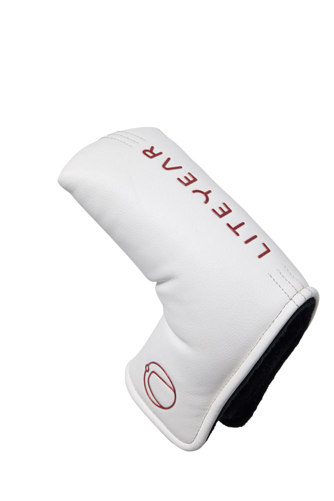 White golf club head cover with 'Liteyear' branding on a white background