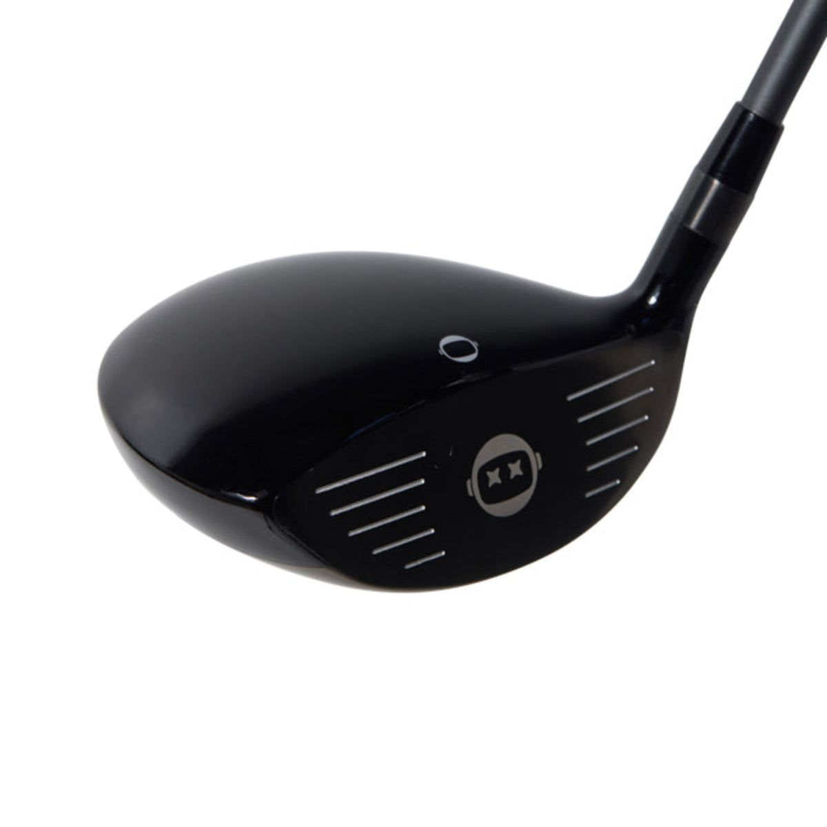 Black golf club head on a white background