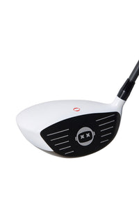 Golf club head with a black and white design on a white background