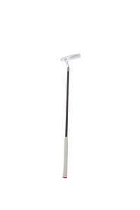 Golf putter with white head and black shaft on a white background