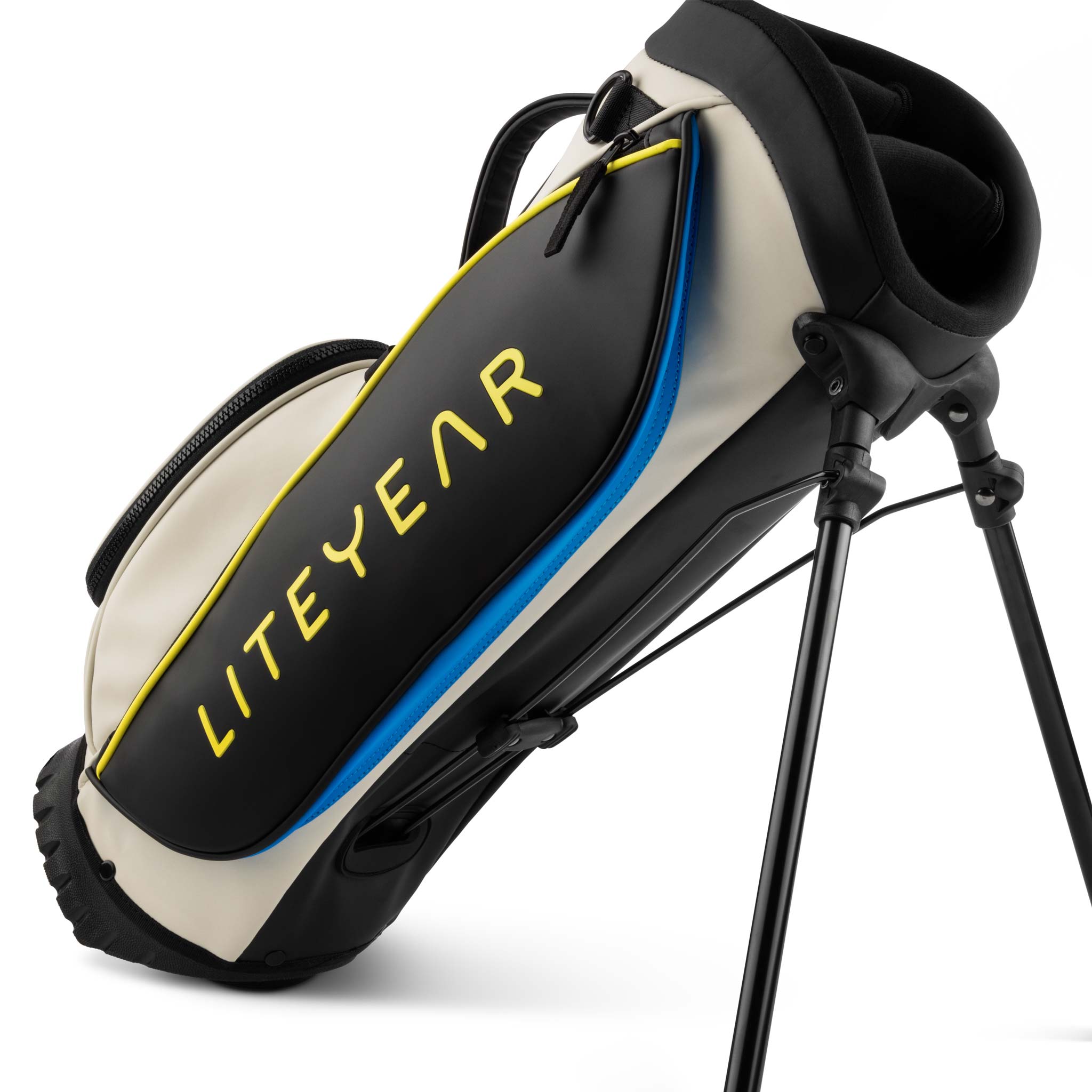 Kids Golf Bag Black Yellow Stand View